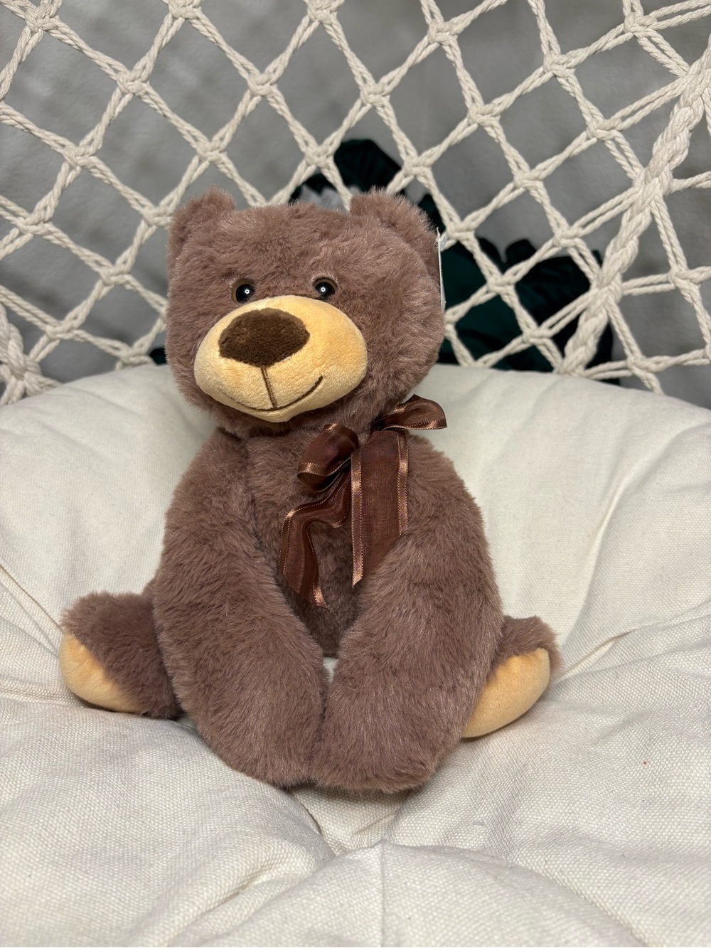 Balloon Delights Brown Teddy Bear Plush Satin Bow NWT Vintage Soft Stuffed Anima